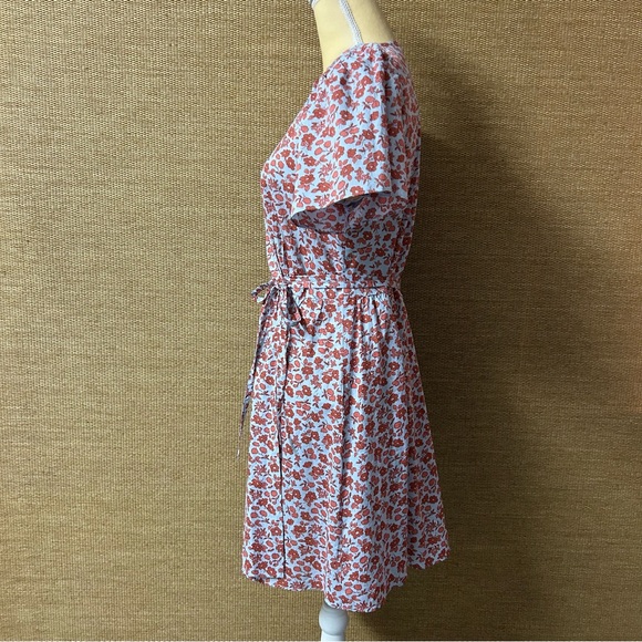 Madewell Dress Women's Medium Blue Burnt Orange Floral Wrap - Picture 3 of 12
